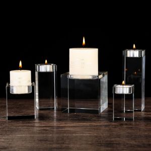 EO4MD Artistic Nordic Crystal Candle Holders Glass Modern Butter Lamp Holder Creative Square Candlestick Ornaments Candlelight Dinner