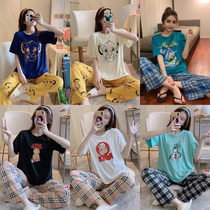 Women Cotton Sleepwear Cartoon Characters Pajama Terno Set