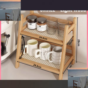 Japan Style Two-Tier Wooden Kitchen Storage Rack Table Rack Spice Minimalist Shelf Desk Organizer Rak Dapur KH01