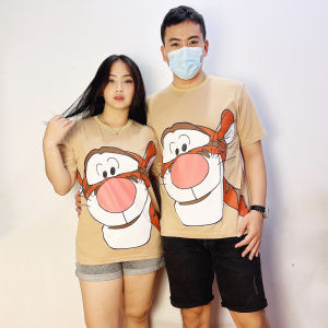 093 COD kaos Wanita Pooh Tigress Print Dewasa Lengan Pendek Cream