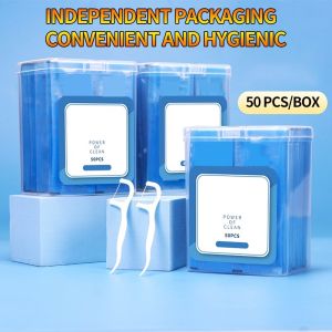 50pcs/1pack mint flavored dental floss plastic single independent Packaging Portable disposable dental floss