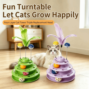 FLYING Spring Wand Cat Track Ball Toy Anti Slip Base Rotating Ball Cat Turntable Toy Multi Layer Feather Teaser Kitten Entertainment
