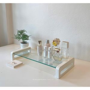 ชั้นวางจอคอม ชั้นวางหนังสือ studygram สไตล์มินิมอล ชั้นกระจก ชั้นวางเครื่องสำอาง ที่วางจอ ที่วางไอแพด shelf