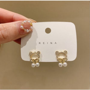 ANTING KOREA PEREMPUAN DEWASA MOTIF KEPALA BERUANG SIMPUL PITA MUTIARA AKSESORIS PERHIASAN ANT81