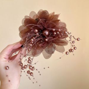 【 In Stock 】Fashion Peony Hair Clip Versatile Tassel Pearl Hair Clip Back Of Head Hair Bun Clip Shark Clip Klip Rambut花朵鲨鱼夹