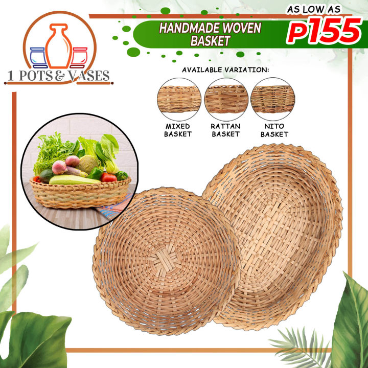 1Pots&Vases Native Round Woven Basket made of Nito, Rattan & Mixed Nito