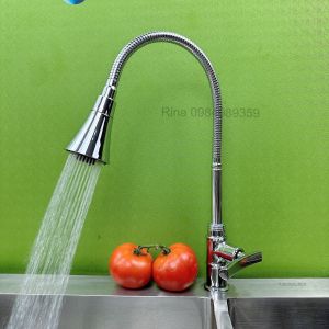 Vòi Rửa Chén Bát lạnh thau xi bóng Cần Bẻ lạnh Lò Xo Quay 360 độ RINA RN6012 2 chế độ nước tăng áp - Vòi chén tăng áp