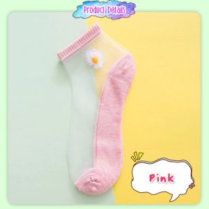 [Little B House] Korean Color Sheer Socks Daisy Flower Ankle Socks Ultra-thin Transparent Cass Fiber Silk Socks 小雏菊袜子 Stokin Daisy - SK11