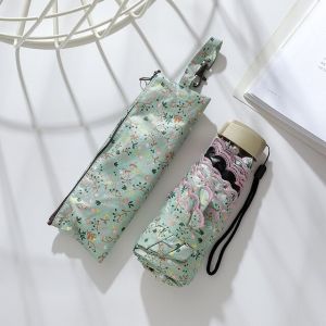 Small and Portable Floral Embroidery with Umbrella Bag Sun Umbrella Sunscreen and UV Protection Pocket Five-fold Umbrella