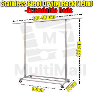 Stainless Steel 2.4M 1 tier Laundry Rack Clothes Drying Rack Portable Multifunction Laundry Rack Heavy Duty Movable Wheels Outdoor Clothes Drying Rack