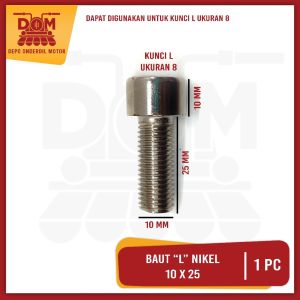 Baut "L" Nikel 10 x 25 Harga Per 1 Biji (PSP) Baud "14 Kunci L 8 Drat 10 mm x Panjang 25 mm