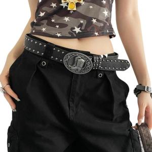 Khắc Phong Cách Punk Thắt lưng nữ có thể điều chỉnh Cowgirl chất liệu da PU với Studded đinh tán cho trang phục giản dị