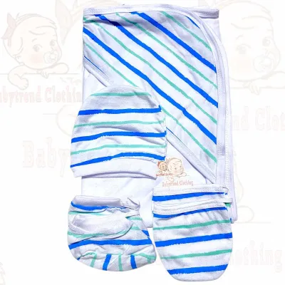 6in1 COTTON PRINTED BABY HOODED BLANKET/ NEWBORN SET || Blanket mittens boties and hat ||