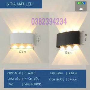 Đèn hắt tường hai đầu 6 tia 8 tia (Vỏ nhôm) chống nước gắn treo tường cầu thang ánh sáng vàng