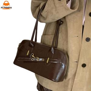 Women PU Leather Handbag Vintage Underarm Bag Trendy Bowling Bag for Work Shopping Travel Daily