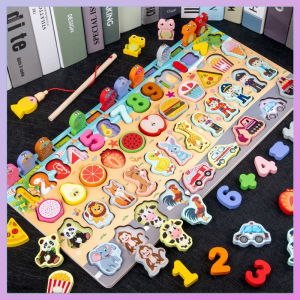 7 in 1 Montessori Educational Toys 3D Wooden Puzzles Learning Toys Blocks Fishing Game