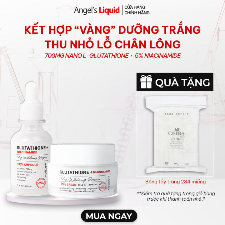 Bộ Đôi Serum, Kem Dưỡng Trắng Se Khít Lỗ Chân Lông Angel's Liquid  Glutathione Plus Niacinamide Serum & Cream