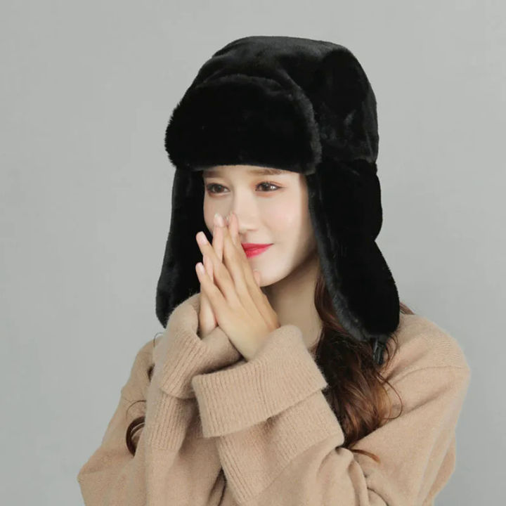 ผู้หญิงฤดูหนาวหมวกโซเวียต Badge Ushanka รัสเซียผู้ชาย2023 Faux กระต่าย ...