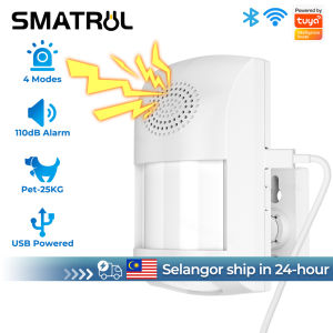 SMATRUL Tuya/ Smart Life WiFi PIR Motion SensorHuman Body Movement Infrared Detector Sound and Light Alarm Usb Detector Remote Control Timing Arm DisarmHome Security Alarm System