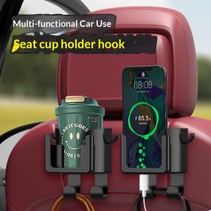 JJT Universal Car Cup Holder with Multi-Functional Hook for Backseat Headrest Perfect for Phone and Drink Storage