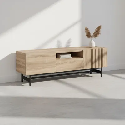 MARCHEL Wooden TV Console / Cabinet | Metal Legs | 160cm | Fits up to 55” TV | Ample Storage