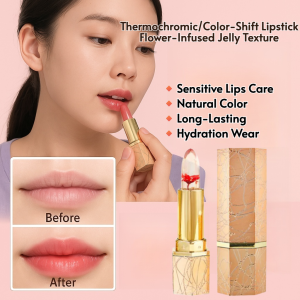 ✨Thermochromic/Color-Shift Lipstick Flower-Infused Jelly Texture Flower Crystal Warm Color Changing Lipstick Moisturizer Hydrates Lips Long-lasting Nourishment