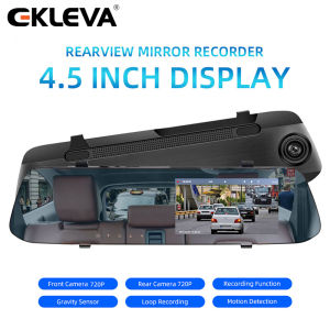 EKLEVA 4.5 Inch IPS Screen Car DVR 1080P Dual Lens Rearview Mirror Camera Mirror DVR Loop Recording Motion Detection Parking monitor G-Sensor Dash Cam