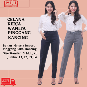 Celana Kerja Wanita Kantor Pinggang Kancing Resleting Premium