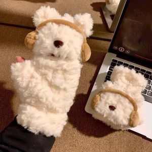 BAIXL Flip-top Cartoon Bear Gloves Acrylic Fibers Windproof Winter Plush Gloves Cute Warmer Anti-cold Mittens Students