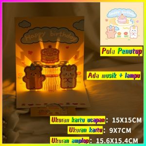 Kartu Ucapan 3D Dengan Lampu + Musik Kue Ulang Tahun Beruang Lucu Kartun Kartun Kartu Ucapan Ulang Tahun Kartu Ucapan Tiga DimensiYang Kreatif