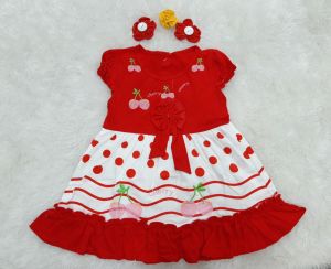Dress Bayi Perempuan Motif Polkadot Cherry untuk Anak 6-18 Bulan Free Celana Dalam Bayi Murah Terjangkau / Dress Baby Gaun Bayi Bahan Katun / Bisa COD Bayar di Tempat