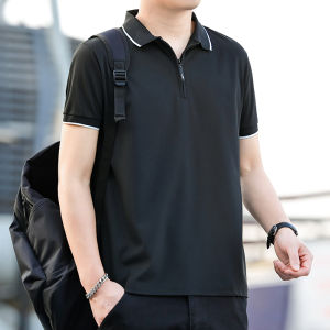 LJPNK Mens Summer Zip Polo Shirt – Ice Silk Breathable Short Sleeve T-shirt with Stand Collar | Quick-Dry Sport & Casual Top for Business & Daily Wear