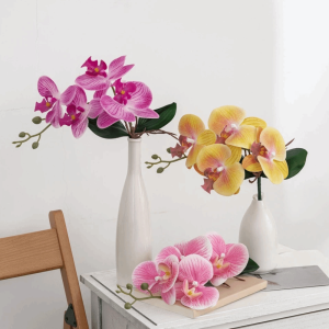 ADALIA Cloth Artificial Moth Orchids Vivid Realistic Fake Butterfly Orchid Vase Arrangement with Leaves Simulation Phalaenopsis Garden Home Decoration