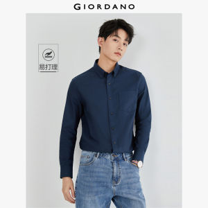 GIORDANO ผู้ชาย เสื้อเชิ้ตแขนยาวผ้าทอออกซ์ฟอร์ดต้านเชื้อแบคทีเรียแบบไม่รีด Free Shipping 01043479