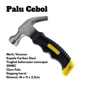 Palu Kambing Mini Gagang Karet Carbon Steel Claw Hammer Veconor
