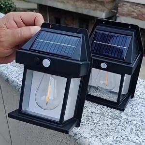 Solar Wall Lamp Outdoor Waterproof Intelligent Induction Tungsten Filament Lamp 3 Modes Courtyard Garden Villa Lighting Night Light