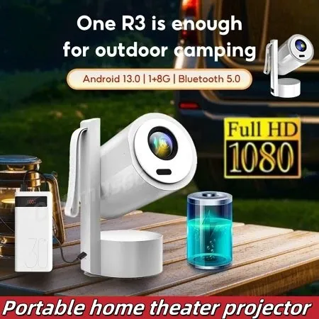 Built-In Battery R3 Portable Projector,Connect To Mobile Phone,Projector 4k Android, Auto Focus,Wifi Bluetooth Projector