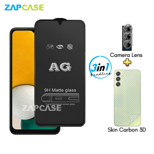 Samsung A13 5G PAKET 3in1 Tempered Glass Anti Glare Free Camera Lens dan Skin Carbon