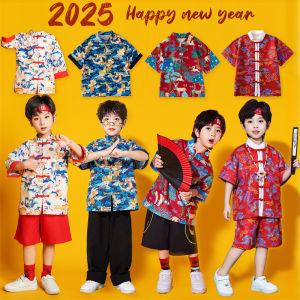 lontakids Boys Dragon Pattern Top Shorts Chinese Style Tang Suit Girls Qipao Cheongsam Dress New Year Costume Kung Fu Outfit 4-16 Years