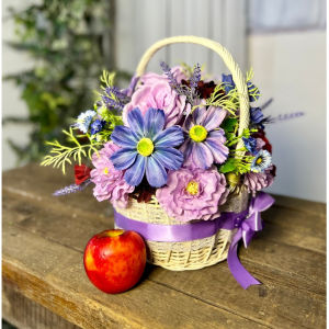 Hoa Giả Giỏ Hoa Lụa Giả Mây Đan Trang Trí Nhà Cửa Văn Phòng Làm Đạo Cụ Chụp Ảnh- (Mẫu 9-Dáng Tròn Tông Tím)