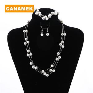 【CANAMEK】 Fashion Multilayer Pearl Necklace Earrings Bracelet Jewelry Set Wedding Bridal
