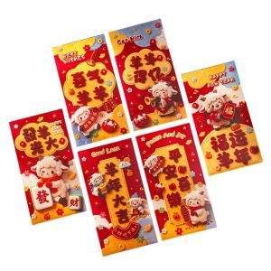 MAOMEI 6pcs Phong cách Trung Hoa Phong bì tiền năm Dê Lời chúc phúc Hoạt hình Bao lì xì năm mới Dễ thương Truyền thống Túi lì xì may mắn Tết Nguyên Đán