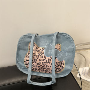 EERSHENSHI  กระเป๋าใต้วงแขนแมวน่ารักกระเป๋าเป้สะพายหลังพิมพ์ลายเสือดาวกระเป๋าโท้ทหญิงนักเรียนความจุขนาดใหญ่สไตล์เกาหลีรุ่นใหม่