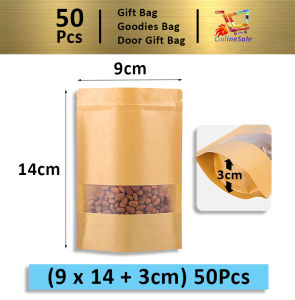 50pc Kraft Paper Zip lock Bag Mate Window Zipper Resealable Food Packing Goodies Gift Bag Doorgift Ziplock Snack Cookies (57)Packaging Kraft Paper Beg