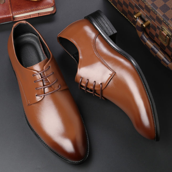 EIFAK Leather Shoes for Men Formal Shoes Brown Lace Up Office Shoes British Fashion Big Size Pointed Toe Business Dress Shoes Party Shoes Casual Oxford Shoes Wedding Shoes Lazada PH