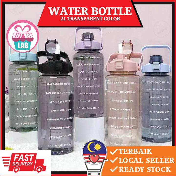 GBL 2000ml Reminder water bottle with straw scale big bottle 2Liter gym ...