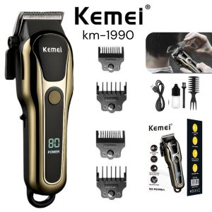 Kemei KM-1990 Professional Electric Hair Clipper USB Rechargeable LCD Display Hair Trimmer Mens Haircut Machine for Salon & Home Use