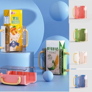 KSHU7 กล่องใส่นม ที่วางกล่องน้ำผลไม้สำหรับเด็ก กล่องเก็บอาหาร ที่จับปรับได้ กล่องเก็บเครื่องดื่ม สะดวกสบายๆ การช่วยเหลือตนเอง เครื่องมือถ้วยน้ำ ทารกทารกแรกเกิด