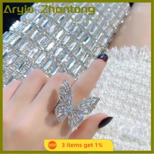 Aryio Zircon Butterfly Ring Gem Stone Opening Exaggerated Big Knuckle Rings
