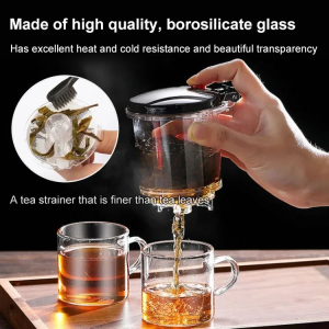 750ml One-Click Filter Tea Set Thickened Transparent Heat Resistant Glass Teapot One-Button Filtering Teapot